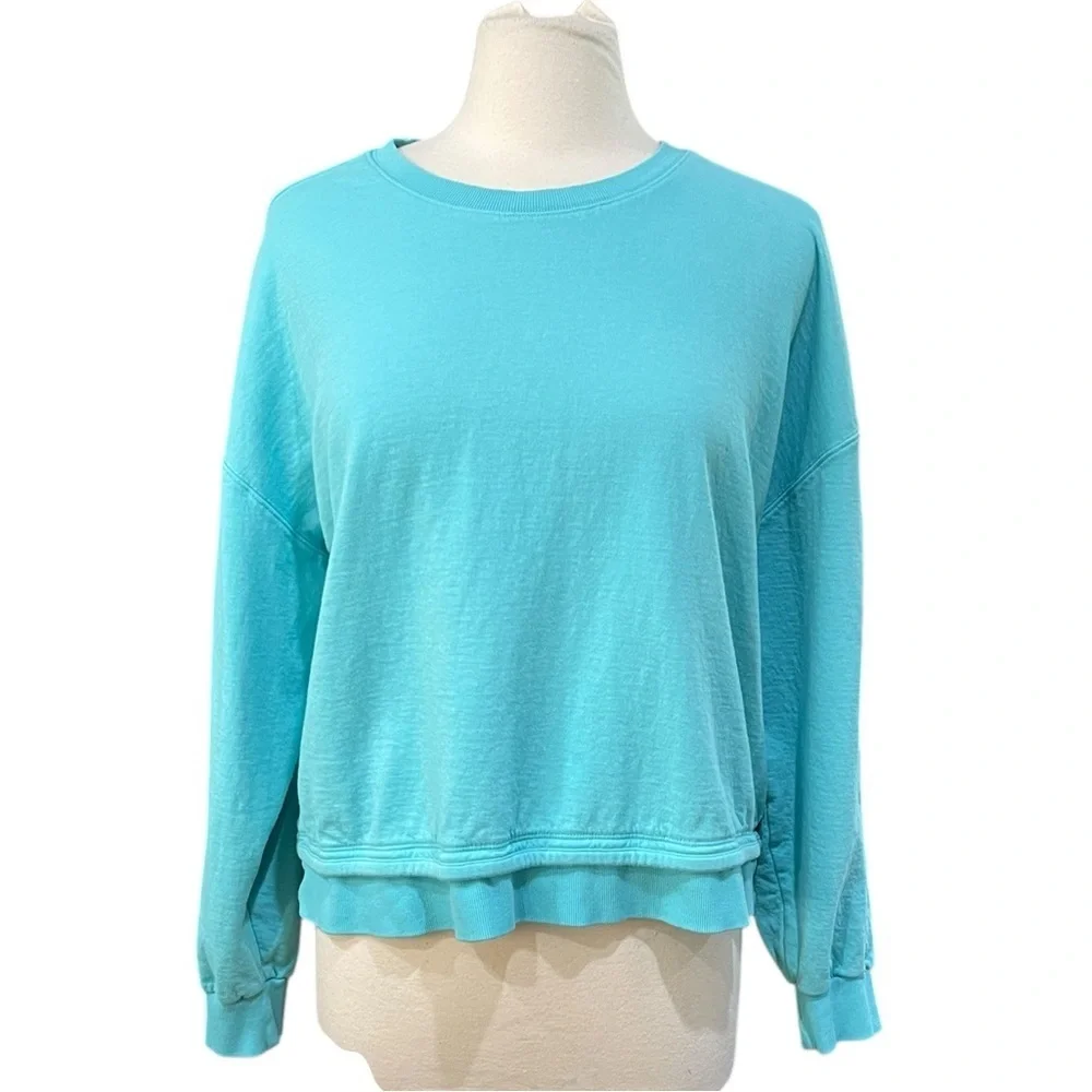 Athleta Sundown Crew Neck Sweatshirt Relaxed Fit SZ L Turquoise - Picture 4 of 9